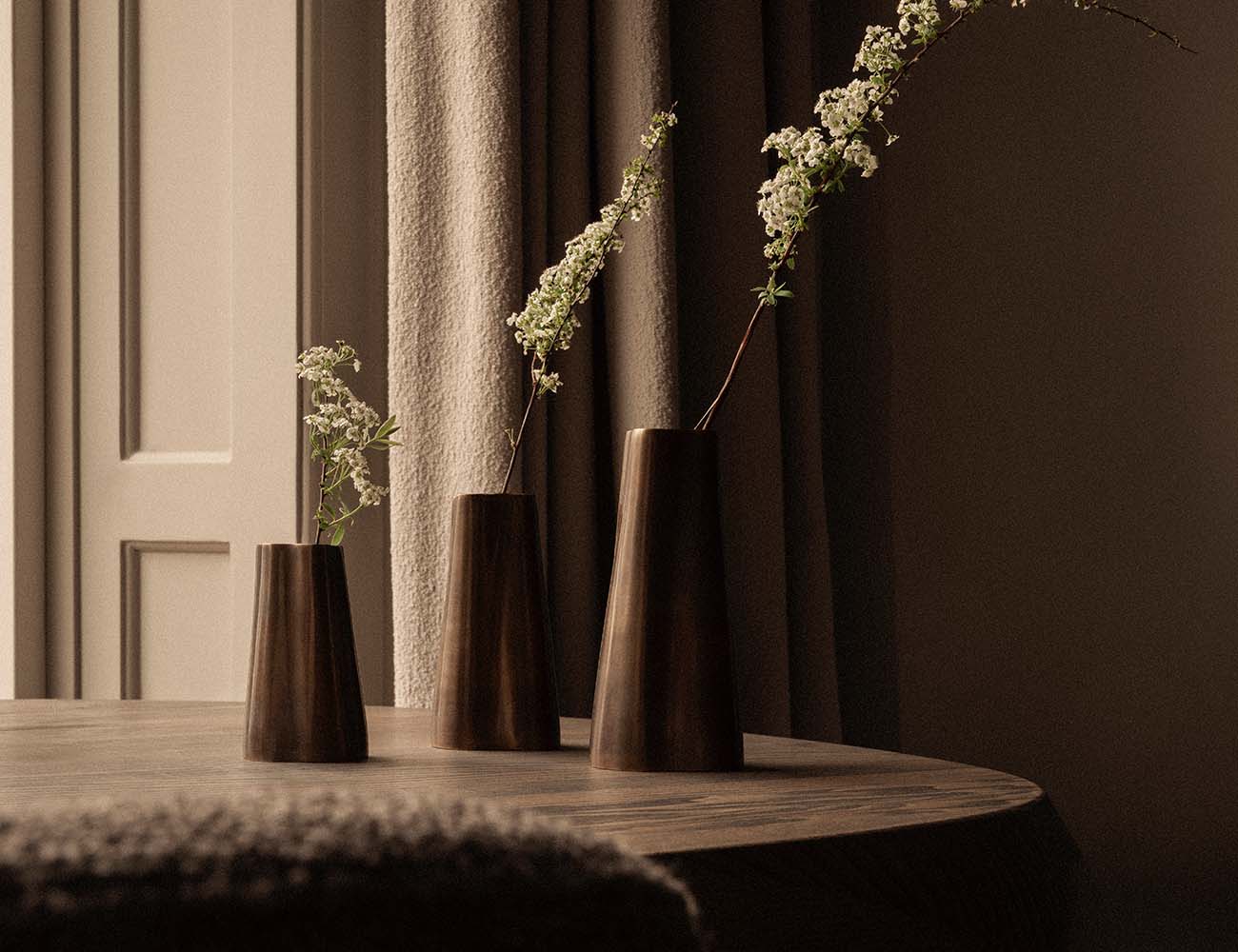 BRANDT Copenhagen TRTUNK vases in burnished brass all sizes