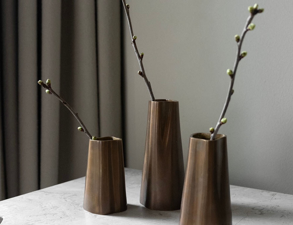 BRANDT Copenhagen TRTUNK vases in burnished brass all sizes